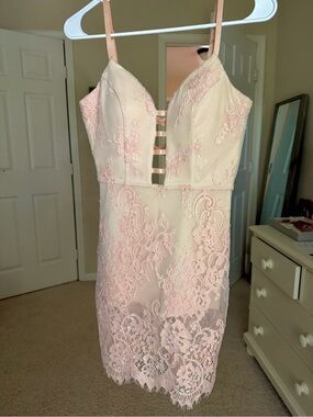 bebe Pink Lace Strappy Mini Dress